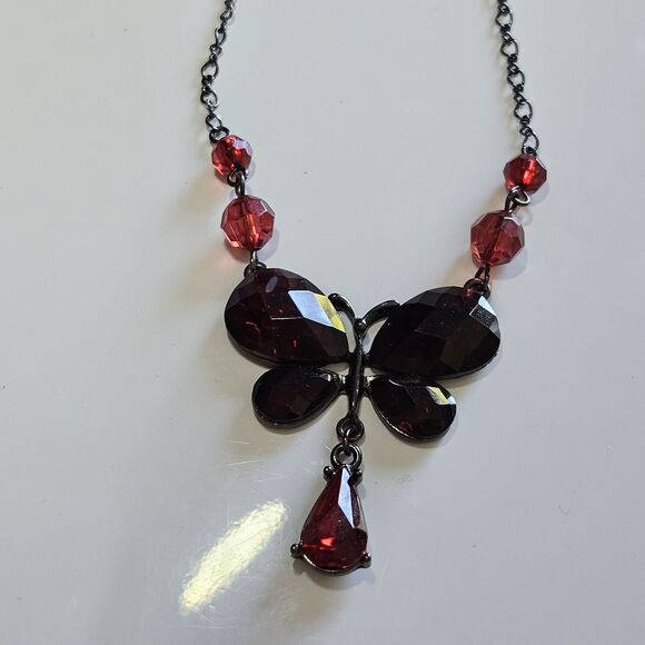 **Sale** 1928 Black Red Y Style Butterfly Necklace 15.5 To 18.5" - Picture 12 of 13
